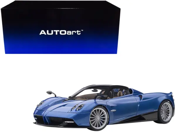 Pagani Huayra Roadster Blue Tricolore Carbon Fiber with Black Top with Luggage Set 1/18 Model Car by Autoart #1
