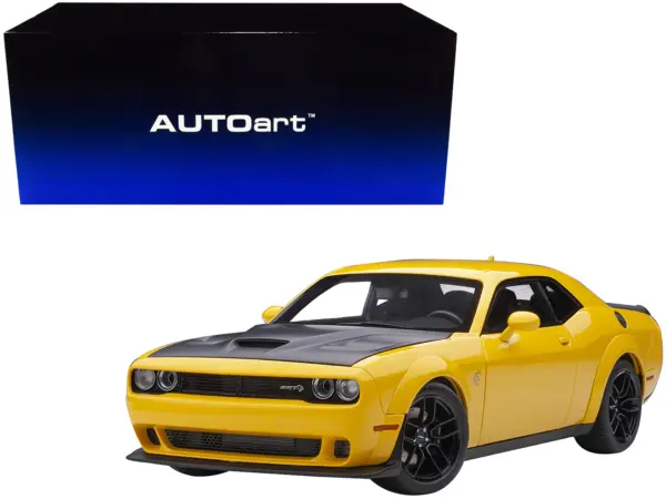 Dodge Challenger SRT Hellcat Widebody Yellow Jacket with Satin Black Hood 1/18 Model Car by Autoart #1