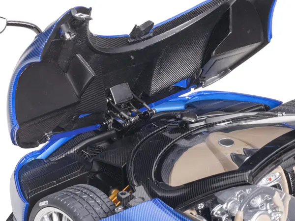 Pagani Huayra Roadster Blue Tricolore Carbon Fiber with Black Top with Luggage Set 1/18 Model Car by Autoart #3