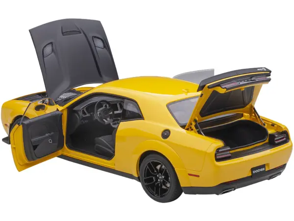 Dodge Challenger SRT Hellcat Widebody Yellow Jacket with Satin Black Hood 1/18 Model Car by Autoart #2
