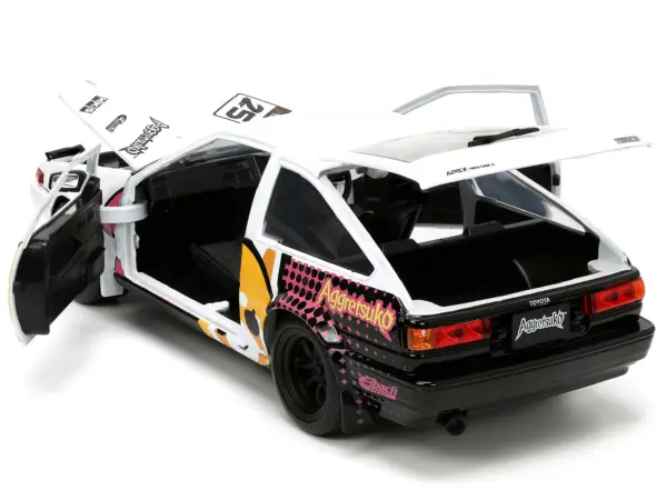1986 Toyota Trueno (AE86) RHD (Right Hand Drive) #25 White with Graphics and Aggretsuko Diecast Figure "Aggretsuko" "Anime Hollywood Rides" Series 1/24 Diecast Model Car by Jada #4