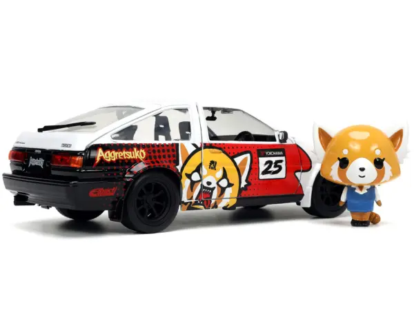 1986 Toyota Trueno (AE86) RHD (Right Hand Drive) #25 White with Graphics and Aggretsuko Diecast Figure "Aggretsuko" "Anime Hollywood Rides" Series 1/24 Diecast Model Car by Jada #5