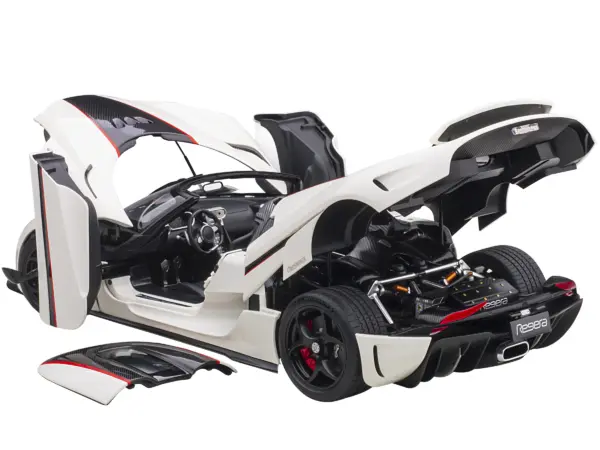 Koenigsegg Regera White with Black Carbon and Red Stripes 1/18  Model Car by Autoart #2