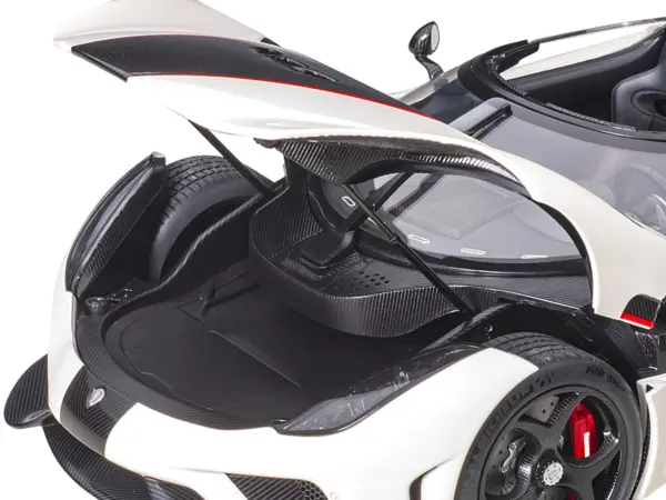 Koenigsegg Regera White with Black Carbon and Red Stripes 1/18  Model Car by Autoart #3
