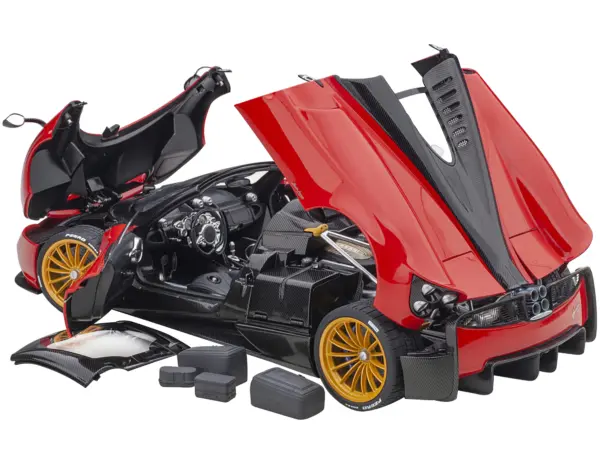 Pagani Huayra Roadster Rosso Monza Red and Carbon with Luggage Set 1/18 Model Car by Autoart #2