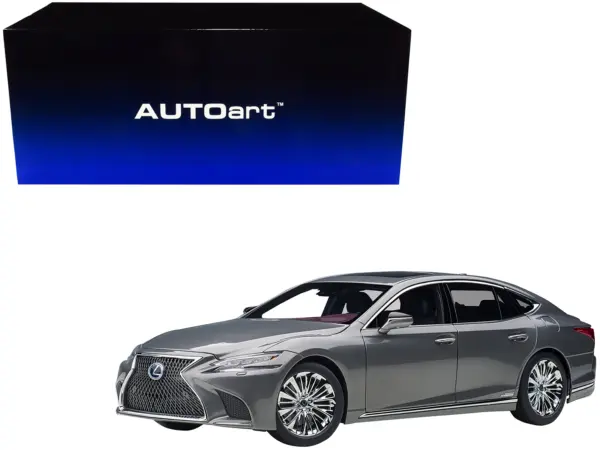 Lexus LS500h Manganese Luster Gray Metallic with Crimson and Black Interior 1/18 Model Car by Autoart #1