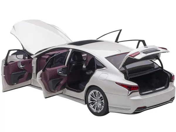 Lexus LS500h Sonic White Metallic with Crimson and Black Interior 1/18 Model Car by Autoart #2
