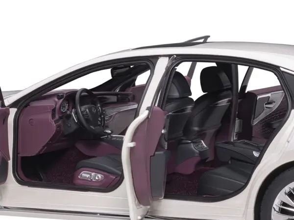 Lexus LS500h Sonic White Metallic with Crimson and Black Interior 1/18 Model Car by Autoart #4