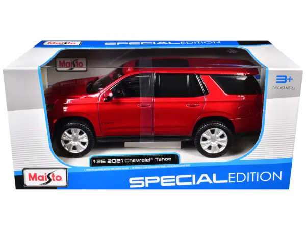 2021 Chevrolet Tahoe Red Metallic with Sunroof 1/24 Diecast Model Car by Maisto #1