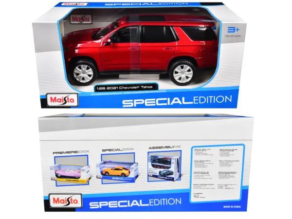 2021 Chevrolet Tahoe Red Metallic with Sunroof 1/24 Diecast Model Car by Maisto #2