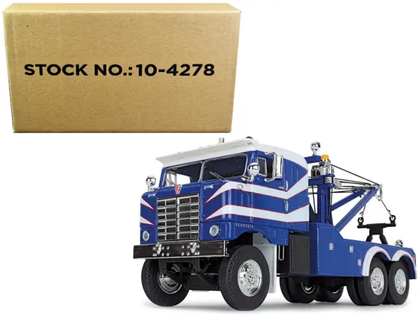 1953 Kenworth Bullnose Heavy-Duty Holmes Wrecker Tow Truck Rich Blue and White 1/34 Diecast Model by First Gear #1