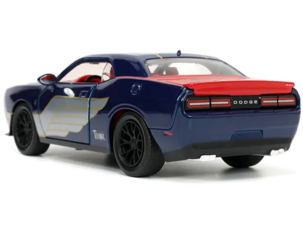2015 Dodge Challenger SRT Hellcat Dark Blue with Graphics and Red Interior and Thor Diecast Figure "The Mighty Thor" "Marvel" Series 1/24 Diecast Model Car by Jada #5