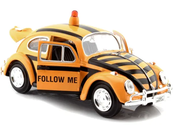 1966 Volkswagen Beetle "Follow Me" Airport Safety Vehicle Yellow with Black Stripes 1/24 Diecast Model Car by Motormax #2
