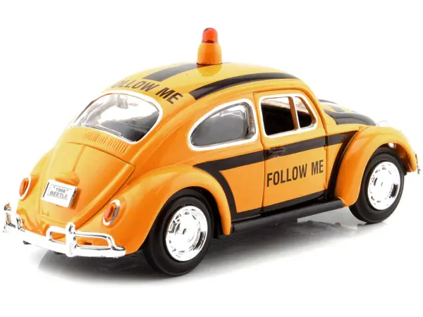 1966 Volkswagen Beetle "Follow Me" Airport Safety Vehicle Yellow with Black Stripes 1/24 Diecast Model Car by Motormax #3