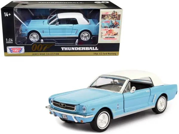 1964 1/2 Ford Mustang Light Blue with White Top James Bond 007 "Thunderball" (1965) Movie "James Bond Collection" Series 1/24 Diecast Model Car by Motormax #1