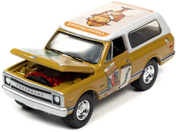 1970 Chevrolet Blazer Mustard Yellow with White Top (Colonel Mustard) w/Poker Chip Collector's Token "Vintage Clue" "Pop Culture" 2022 Release 2 1/64 Diecast Model Car by Johnny Lightning #2