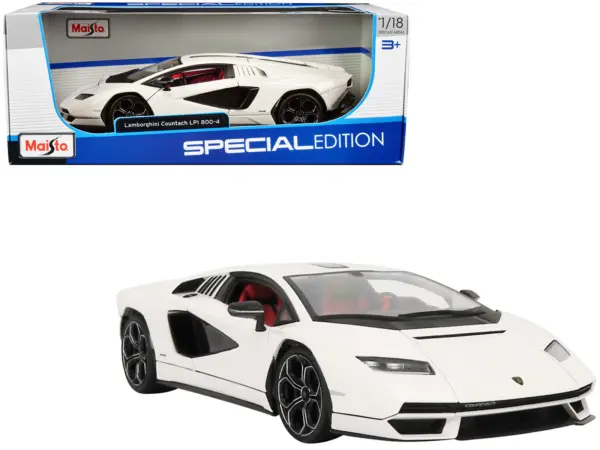 Lamborghini Countach LPI 800-4 White with Black Accents and Red Interior "Special Edition" 1/18 Diecast Model Car by Maisto #1