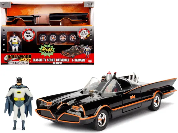 Model Kit Classic Batmobile Black with Batman Diecast Figure "Batman" (1966-1968) TV Series "Build N' Collect" 1/24 Diecast Model Car by Jada #1