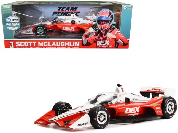 Dallara IndyCar #3 Scott McLaughlin "DEX Imaging" Team Penske (Road Course Configuration) "NTT IndyCar Series" First Win Firestone Grand Prix of St. Petersburg (2022) 1/18 Diecast Model Car by Greenlight #1