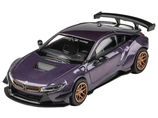 BMW i8 Liberty Walk Twilight Purple Metallic with Gold Wheels 1/64 Diecast Model Car by Paragon Models #3