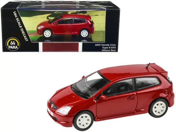 2001 Honda Civic Type R EP3 Milano Red 1/64 Diecast Model Car by Paragon Models #1
