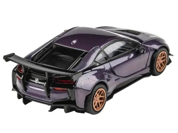 BMW i8 Liberty Walk Twilight Purple Metallic with Gold Wheels 1/64 Diecast Model Car by Paragon Models #4