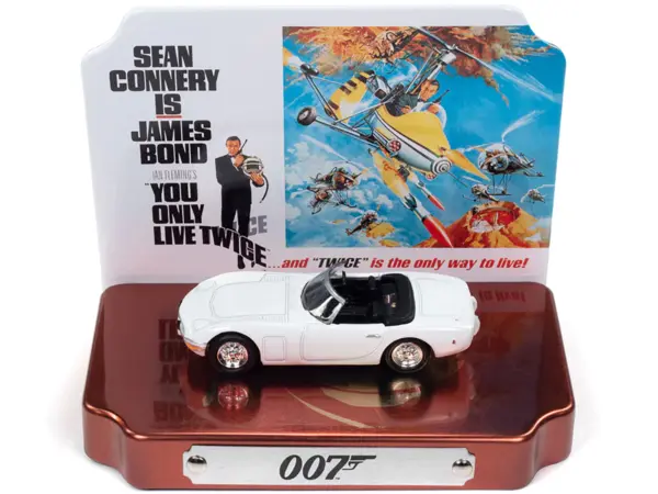 1967 Toyota 2000 GT Convertible RHD (Right Hand Drive) White 007 (James Bond) "You Only Live Twice" (1967) Movie with Collectible Tin Display "Silver Screen Machines" Series 1/64 Diecast Model Car by Johnny Lightning #2
