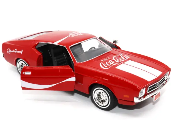 1971 Ford Mustang Sportsroof Red with White Stripes "Refresh Yourself - Coca-Cola" 1/24 Diecast Model Car by Motor City Classics #2