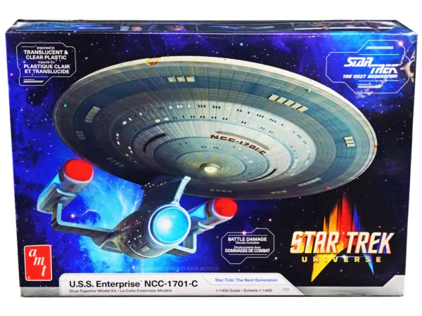Skill 2 Model Kit U.S.S. Enterprise NCC-1701-C Space Ship "Star Trek: The Next Generation" (1987) TV Series 1/1400 Scale Model by AMT #1
