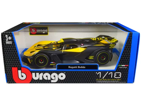 Bugatti Bolide Yellow and Carbon Gray 1/18 Diecast Model Car by Bburago #1