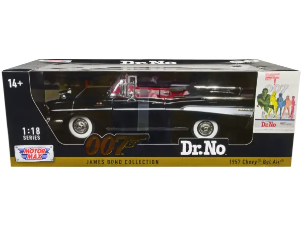 1957 Chevrolet Bel Air Convertible Black James Bond 007 "Dr. No" (1962) Movie 1/18 Diecast Model Car by Motormax #1