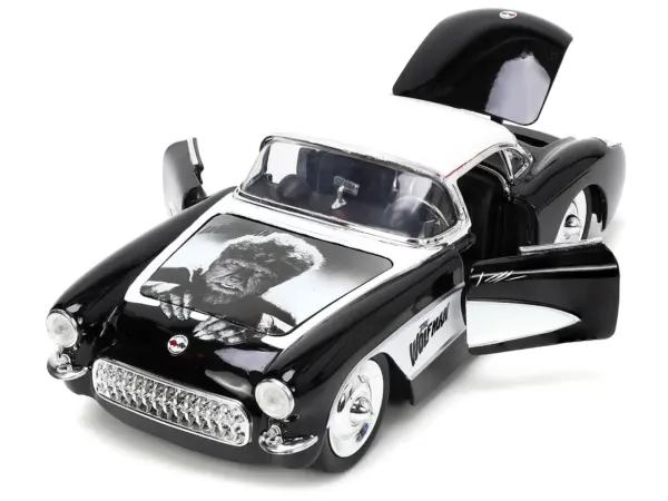 1957 Chevrolet Corvette Black with White Top and Wolfman Diecast Figure "Universal Monsters" "Hollywood Rides" Series 1/24 Diecast Model Car by Jada #2