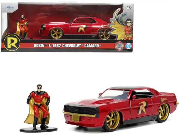 1969 Chevrolet Camaro Dark Red Metallic with Black Top and Robin Diecast Figure "Batman" "Hollywood Rides" Series 1/32 Diecast Model Car by Jada #1