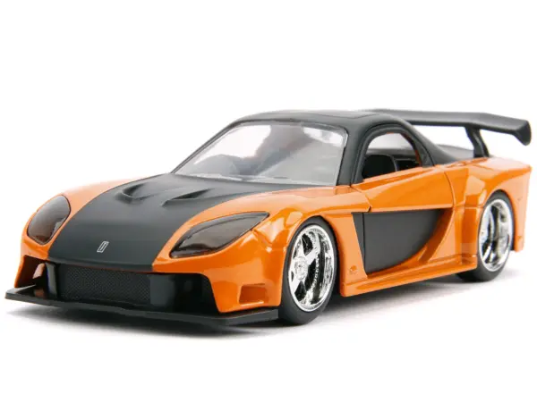 Han's Mazda RX-7 Orange Metallic and Matt Black and Toyota GR Supra Orange Metallic with Black Hood Set of 2 pieces "Fast & Furious" Series 1/32 Diecast Model Cars by Jada #2