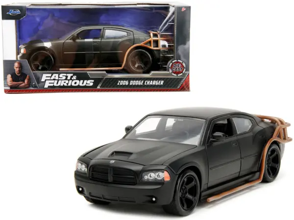 2006 Dodge Charger Matt Black with Outer Cage "Fast & Furious" Movie 1/24 Diecast Model Car by Jada #1
