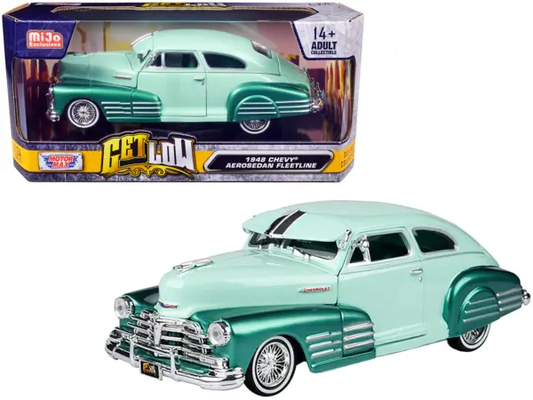 1948 Chevrolet Aerosedan Fleetside Lowrider Pastel Green and Green Metallic Two-Tone "Get Low" Series 1/24 Diecast Model Car by Motormax #1