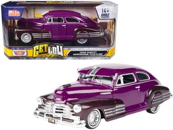 1948 Chevrolet Aerosedan Fleetside Lowrider Purple Metallic and Dark Purple Metallic Two-Tone "Get Low" Series 1/24 Diecast Model Car by Motormax #1