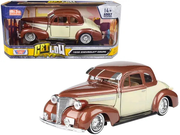 1939 Chevrolet Coupe Lowrider Beige and Brown Metallic "Get Low" Series 1/24 Diecast Model Car by Motormax #1