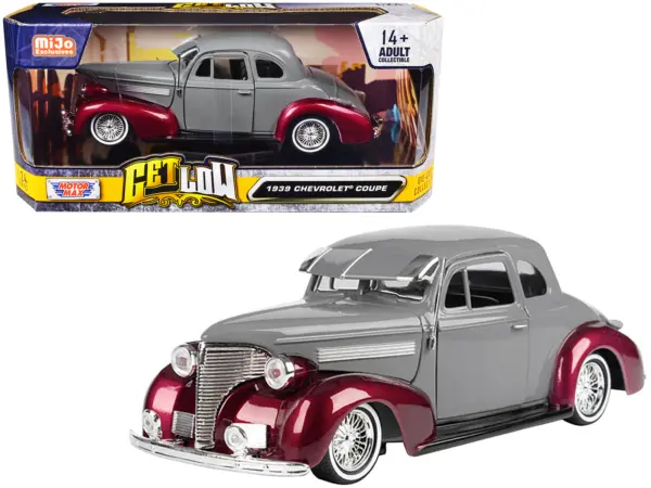 1939 Chevrolet Coupe Lowrider Gray and Red Metallic "Get Low" Series 1/24 Diecast Model Car by Motormax #1