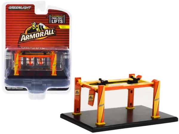 Adjustable Four-Post Lift "ArmorAll" Orange and Yellow "Four-Post Lifts" Series 4 1/64 Diecast Model by Greenlight #1