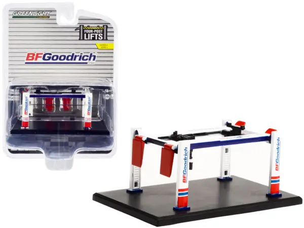 Adjustable Four-Post Lift "BFGoodrich" White and Red "Four-Post Lifts" "Four-Post Lifts" Series 4 1/64 Diecast Model by Greenlight #1