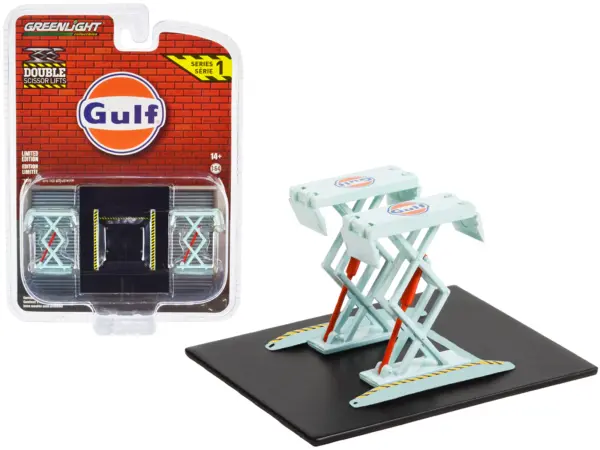 Automotive Double Scissor Lift "Gulf Oil" Light Blue "Double Scissor Lifts" Series 1 1/64 Diecast Model by Greenlight #1