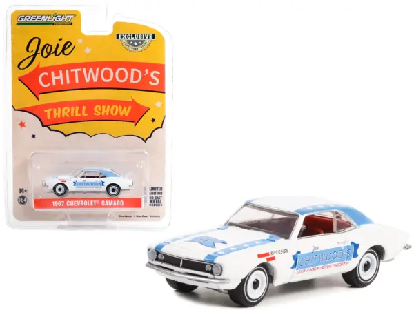 1967 Chevrolet Camaro White with Blue Stripes "Joie Chitwood’s Thrill Show: Legion of Worlds Greatest Daredevils" "Hobby Exclusive" Series 1/64 Diecast Model Car by Greenlight #1