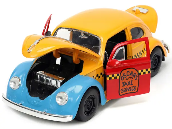 1959 Volkswagen Beetle Taxi Yellow and Blue "Oscar's Taxi Service" and Oscar the Grouch Diecast Figure "Sesame Street" "Hollywood Rides" Series 1/24 Diecast Model Car by Jada #2