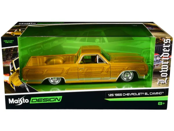 1965 Chevrolet El Camino Lowrider Gold Metallic with Graphics "Lowriders" Series 1/25 Diecast Model Car by Maisto #1