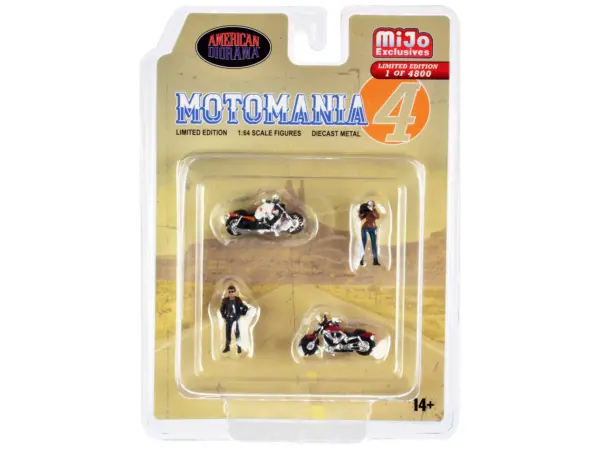 "Motomania 4" 4 piece Diecast Set (2 Figures and 2 Motorcycles) Limited Edition to 4800 pieces Worldwide 1/64 Scale Models by American Diorama #1