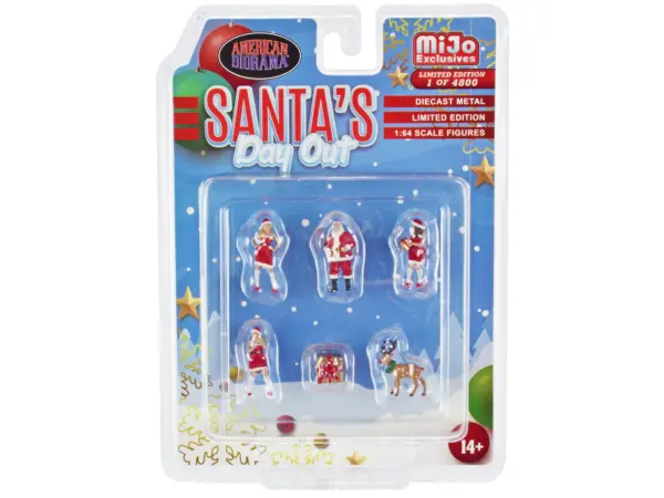"Santa's Day Out" 6 piece Diecast Set (1 Male 2 Female 1 Reindeer 1 Present Figures and Accessories) Limited Edition to 4800 pieces Worldwide 1/64 Scale Models by American Diorama #1