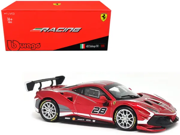 2020 Ferrari 488 Challenge EVO #28 Red with Graphics "Racing" Series 1/43 Diecast Model Car by Bburago #1