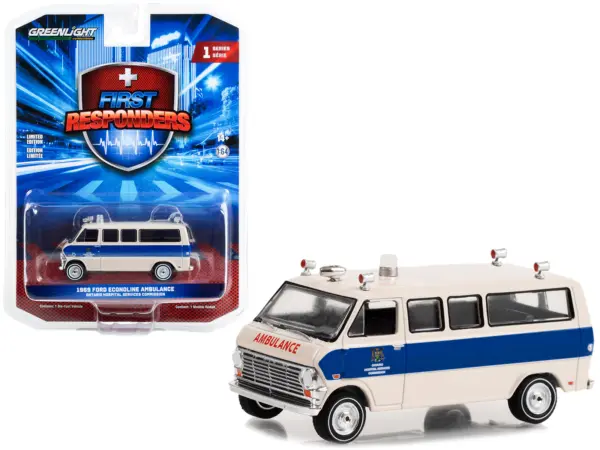 1969 Ford Econoline Ambulance Beige with Blue Stripes "Ontario Hospital Services Commission Ontario Canada" "First Responders" Series 1 1/64 Diecast Model Car by Greenlight #1