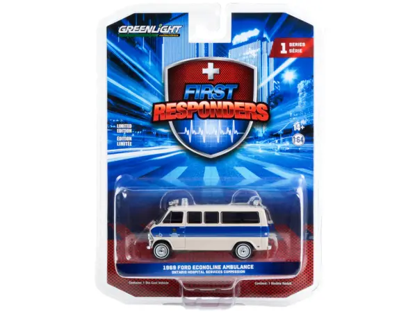1969 Ford Econoline Ambulance Beige with Blue Stripes "Ontario Hospital Services Commission Ontario Canada" "First Responders" Series 1 1/64 Diecast Model Car by Greenlight #3